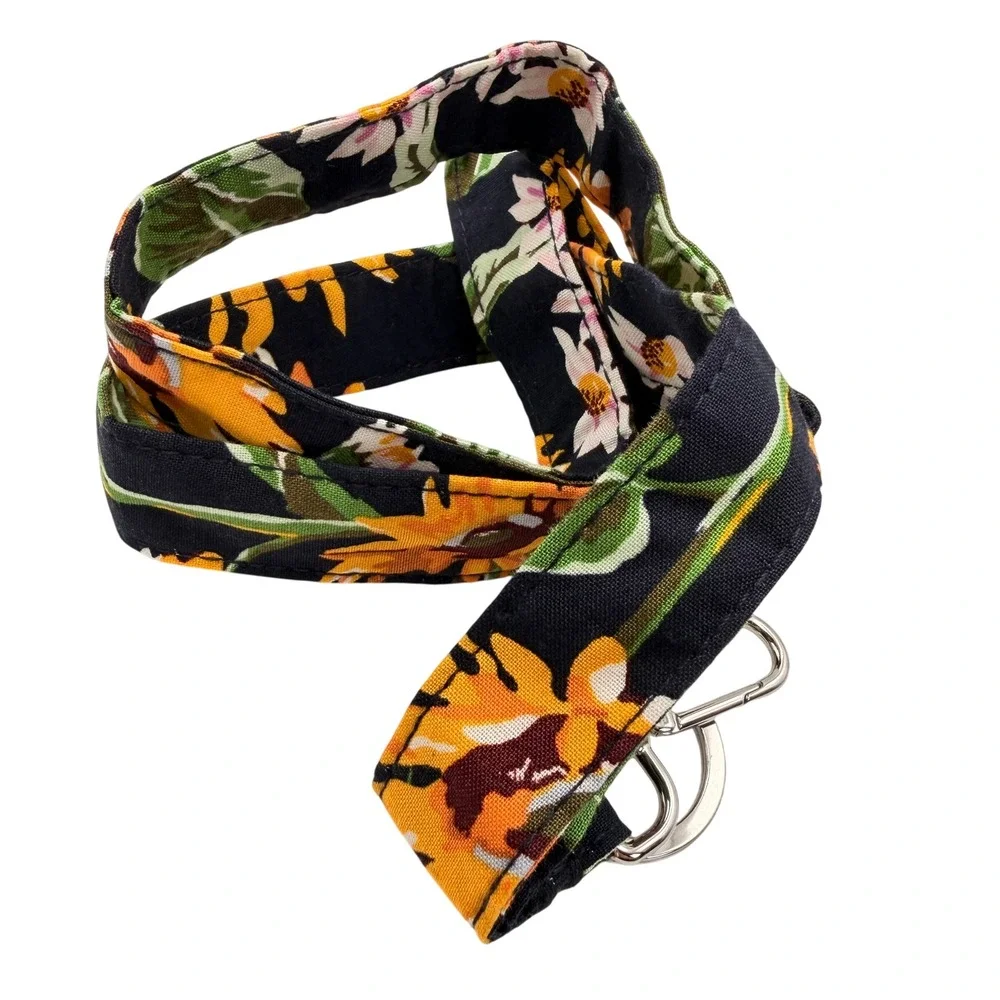 Vera Bradley Wide Lanyard Sunflower Floral Navy ID Holder Keychain